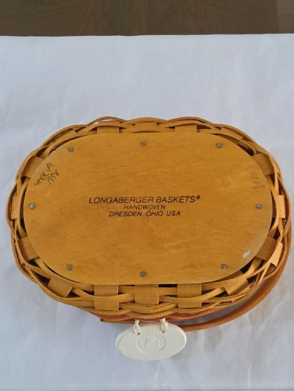 1999 Mothers Day Longaberger Floral-Lined Basket With Liner And Tie On